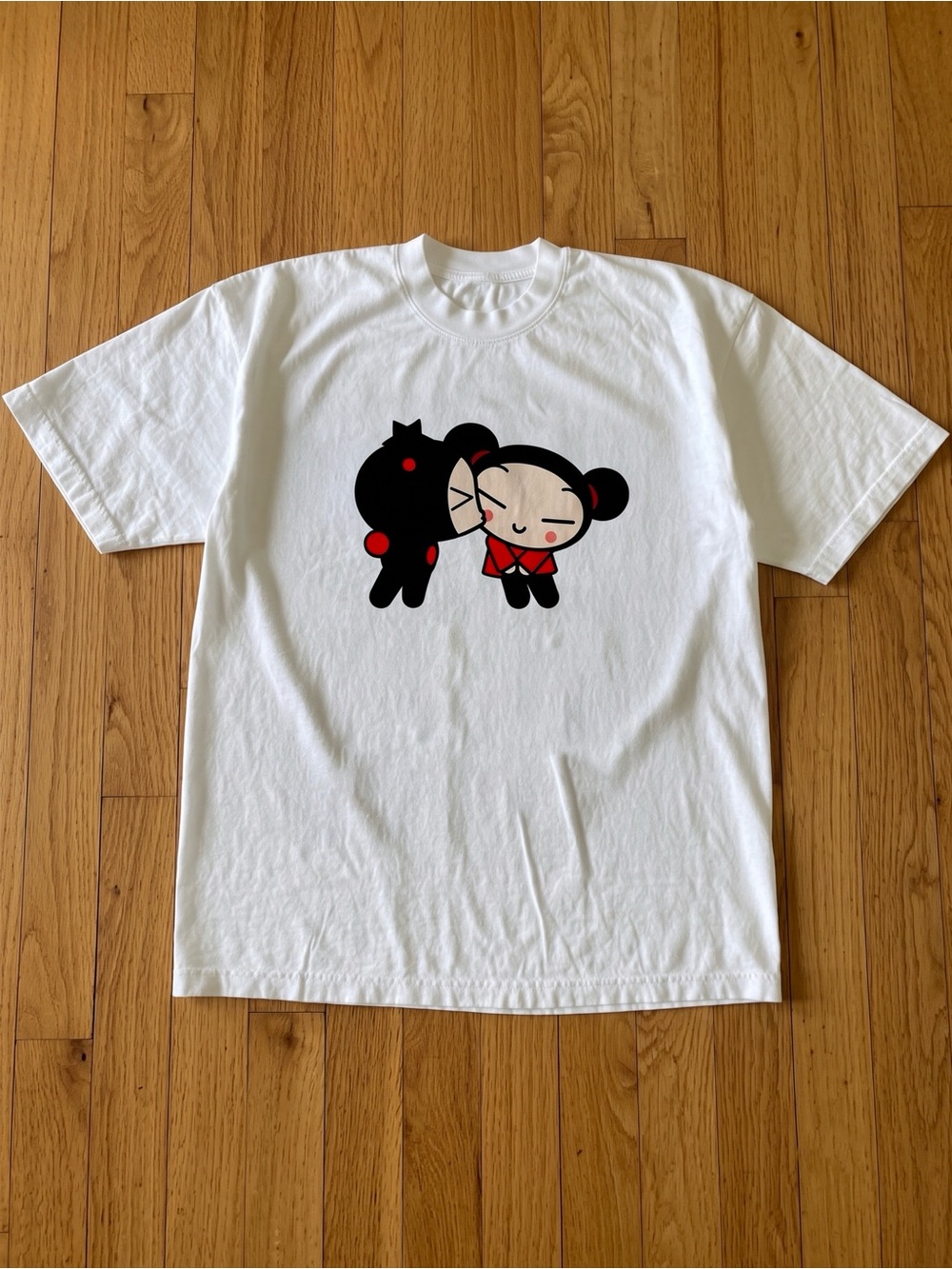 Pucca and Garu Kissing Cute Y2K Cartoon White Graphic T-Shirt